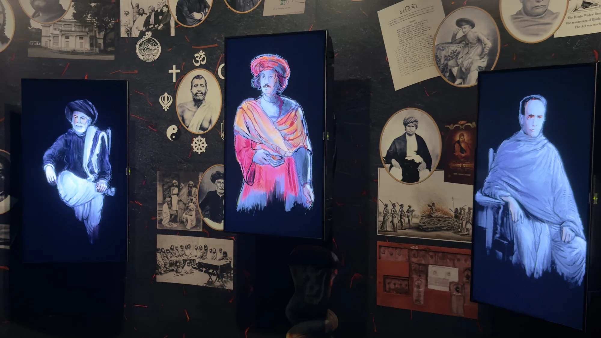 Museum wall: sketches become screens among archival photographs