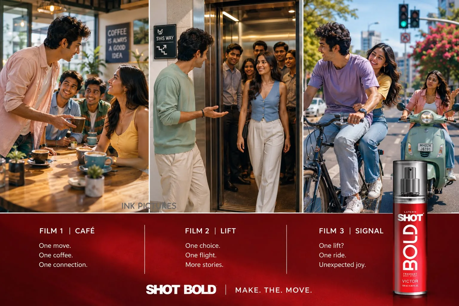 Shot Bold, three-film campaign key visual